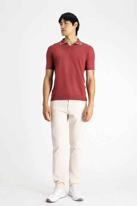 Rose Pink Slim Fit Narrow Cut Patterned Cotton Polo Shirt