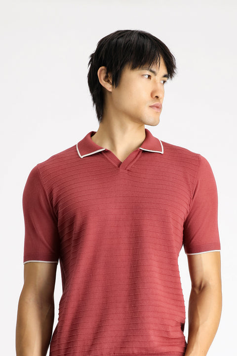 Rose Pink Slim Fit Narrow Cut Patterned Cotton Polo Shirt