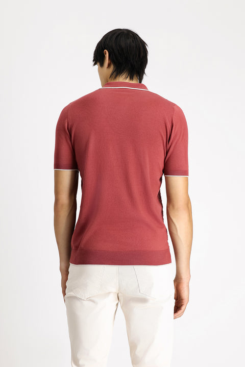 Rose Pink Slim Fit Narrow Cut Patterned Cotton Polo Shirt