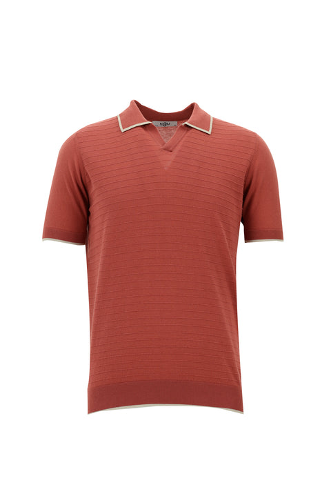 Light Red Slim Fit Patterned Cotton Polo Shirt