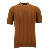 Light Brown Zip-Up Patterned Slim Fit Narrow Cut Polo Shirt