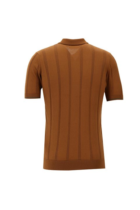 Light Brown Zip-Up Patterned Slim Fit Narrow Cut Polo Shirt