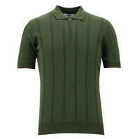 Forest Green Zip-Up Patterned Slim Fit Narrow Cut Polo Shirt