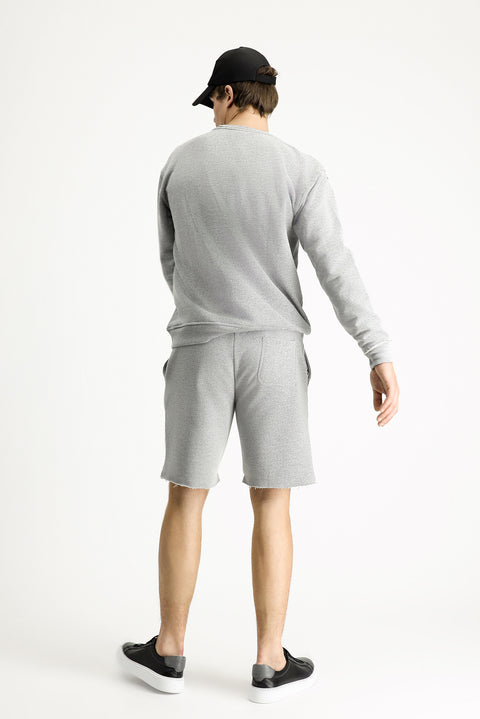 Medium Grey Melange Crew Neck Oversize Printed Cotton Sweatshirt