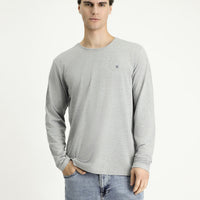 Light Grey Melange Crew Neck Slim Fit Narrow Cut Cotton Sweatshirt