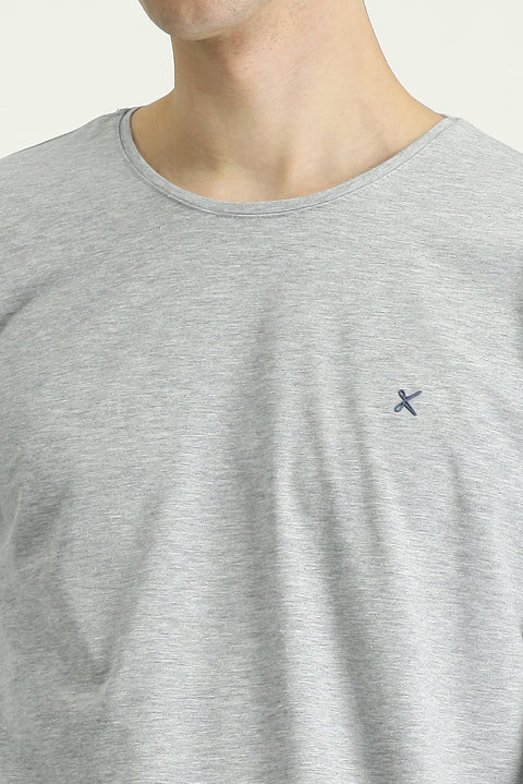 Light Grey Melange Crew Neck Slim Fit Narrow Cut Cotton Sweatshirt