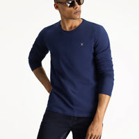 Dark Navy Crew Neck Slim Fit Cotton Sweatshirt