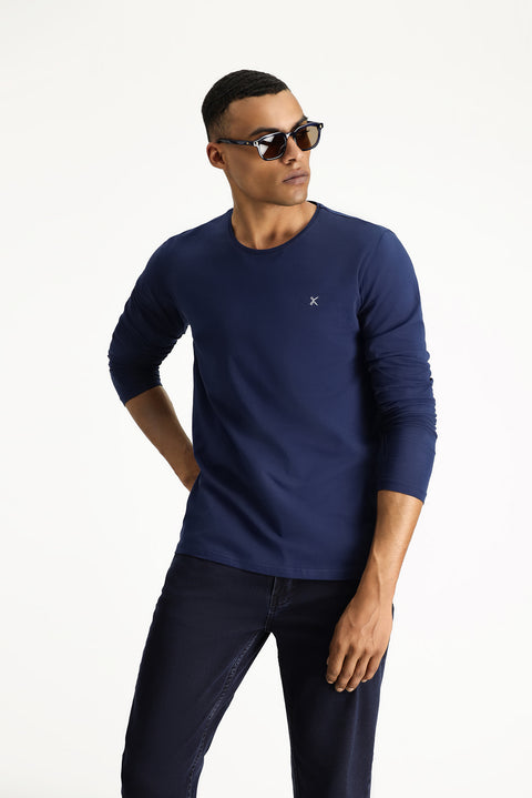 Dark Navy Crew Neck Slim Fit Cotton Sweatshirt