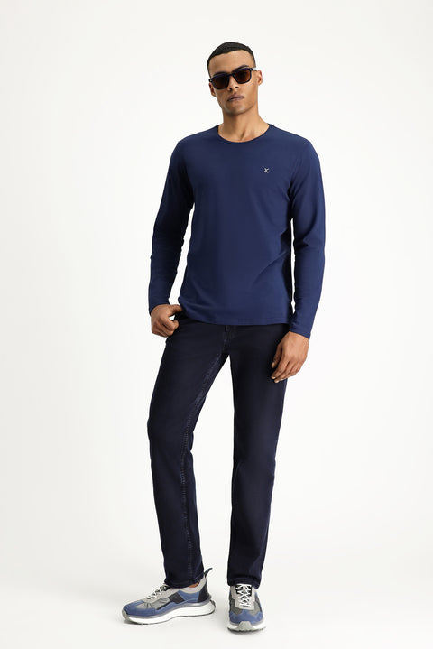 Dark Navy Crew Neck Slim Fit Cotton Sweatshirt