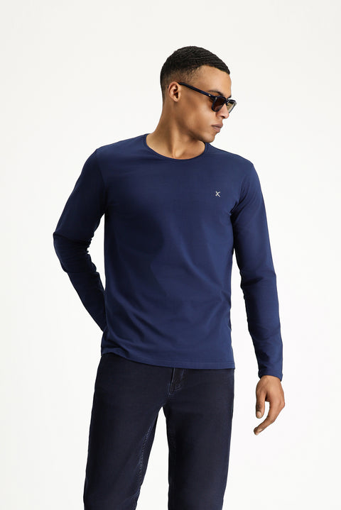 Dark Navy Crew Neck Slim Fit Cotton Sweatshirt
