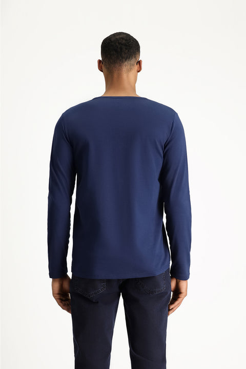 Dark Navy Crew Neck Slim Fit Cotton Sweatshirt