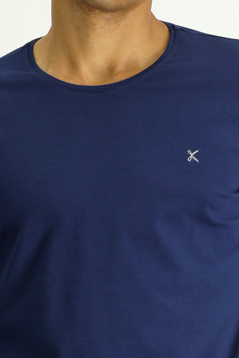 Dark Navy Crew Neck Slim Fit Cotton Sweatshirt