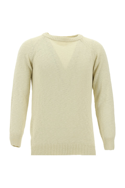 Krem Bisiklet Yaka Slim Fit Dar Kesim Pamuk Triko Kazak