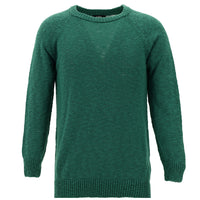 Dark Green Crew Neck Slim Fit Narrow Cut Cotton Knit Sweater