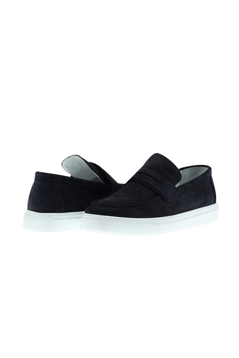 Medium Navy Casual Loafer Nubuck Leather Shoes