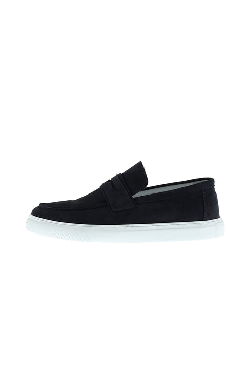 Medium Navy Casual Loafer Nubuck Leather Shoes