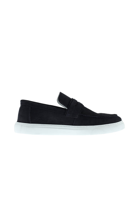 Medium Navy Casual Loafer Nubuck Leather Shoes