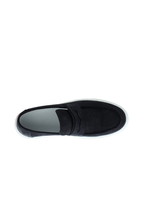 Medium Navy Casual Loafer Nubuck Leather Shoes