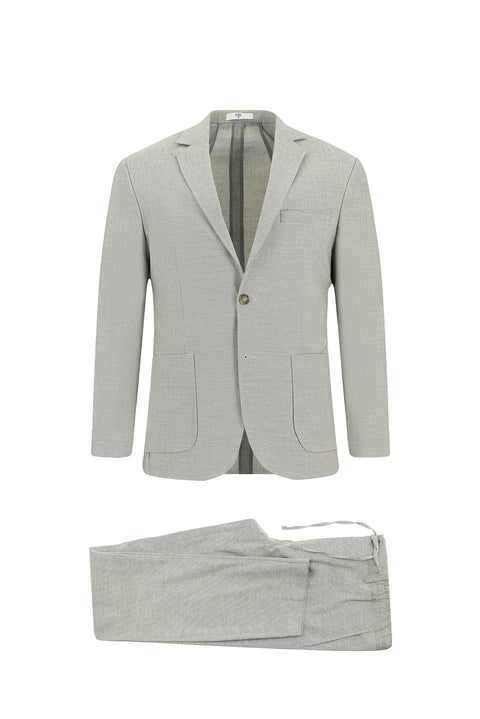 Medium Grey 7 Drop Slim Fit Linen Blend Elasticated Drawstring Waist Suit