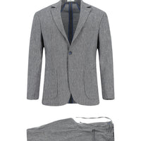 Medium Navy 7 Drop Super Slim Fit Extra Narrow Cut Linen Blend Elasticated Waist Drawstring Suit