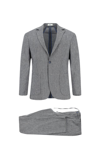  Orta Lacivert 7 Drop Super Slim Fit Eksra Dar Kesim Keten Karışımlı Beli Lastikli İpli Takım Elbise