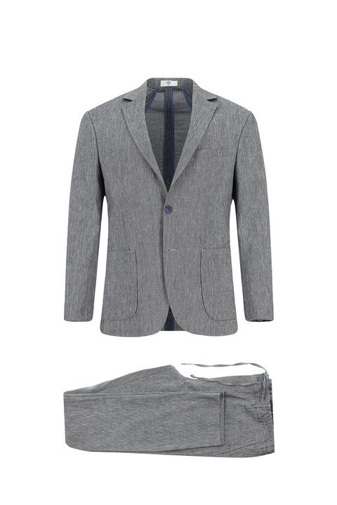 Medium Navy 7 Drop Super Slim Fit Extra Narrow Cut Linen Blend Elasticated Waist Drawstring Suit