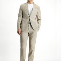 Light Beige 7 Drop Slim Fit Linen Blend Elasticated Waist Drawstring Suit