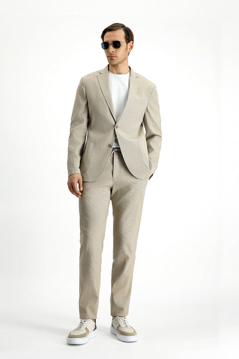 Light Beige 7 Drop Slim Fit Linen Blend Elasticated Waist Drawstring Suit