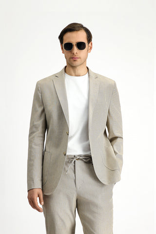  Açık Bej 7 Drop Super Slim Fit Eksra Dar Kesim Keten Karışımlı Beli Lastikli İpli Takım Elbise