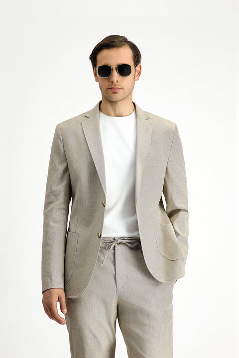 Light Beige 7 Drop Super Slim Fit Extra Narrow Cut Linen Blend Elasticated Waist Drawstring Suit