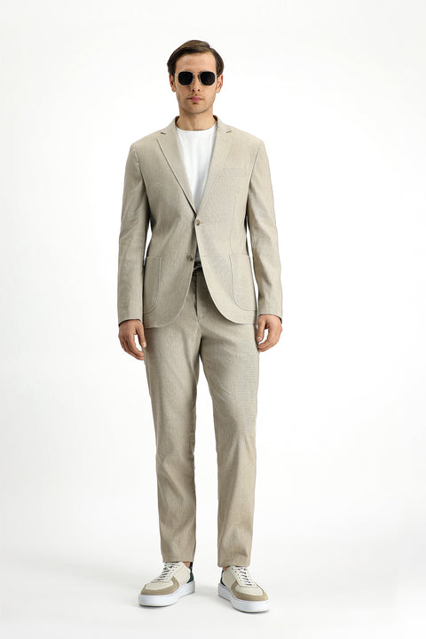 Light Beige 7 Drop Slim Fit Linen Blend Elasticated Waist Drawstring Suit