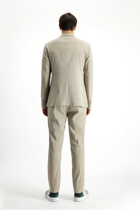 Light Beige 7 Drop Super Slim Fit Extra Narrow Cut Linen Blend Elasticated Waist Drawstring Suit