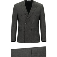 Black 7 Drop Slim Fit Narrow Cut Linen Blend Peaked Lapel Double Breasted Suit