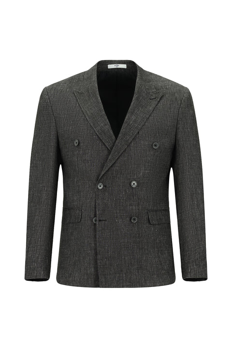 Black 7 Drop Slim Fit Narrow Cut Linen Blend Peaked Lapel Double Breasted Suit