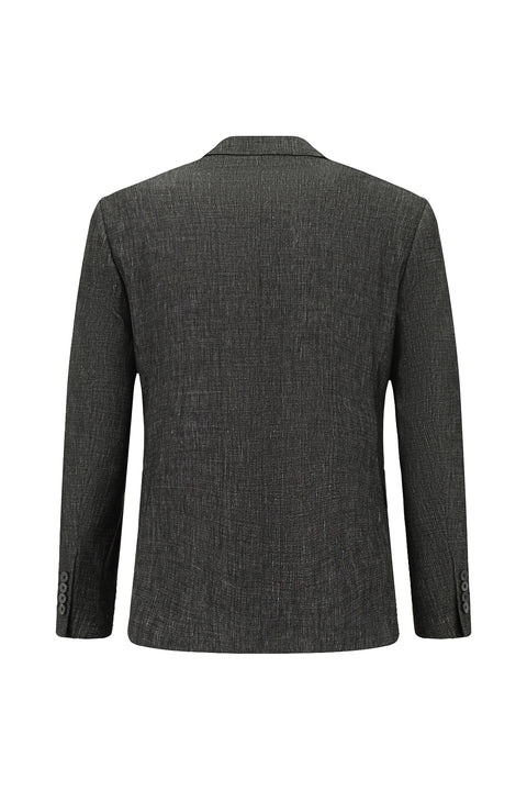 Black 7 Drop Slim Fit Narrow Cut Linen Blend Peaked Lapel Double Breasted Suit