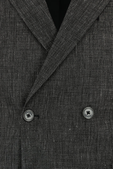 Black 7 Drop Slim Fit Narrow Cut Linen Blend Peaked Lapel Double Breasted Suit