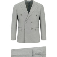 Mid Grey 7 Drop Slim Fit Notch Lapel Linen Blend Double Breasted Suit