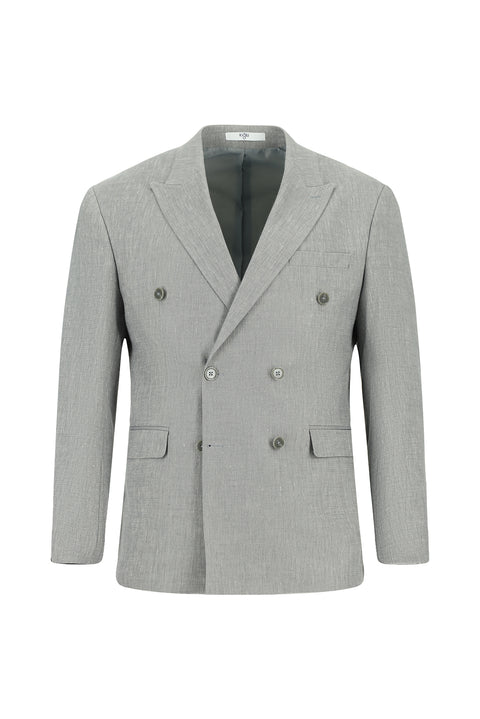 Mid Grey 7 Drop Slim Fit Notch Lapel Linen Blend Double Breasted Suit
