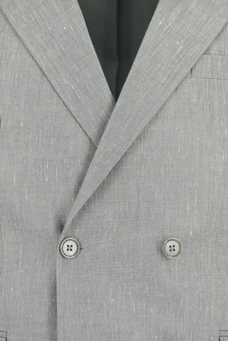  Orta Gri 7 Drop Slim Fit Dar Kesim Keten Karışımlı Sivri Yaka Kruvaze Takım Elbise