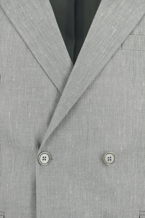 Mid Grey 7 Drop Slim Fit Notch Lapel Linen Blend Double Breasted Suit