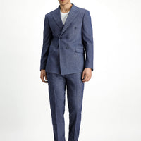 Light Blue 7 Drop Slim Fit Narrow Cut Linen Blend Peaked Lapel Double Breasted Suit