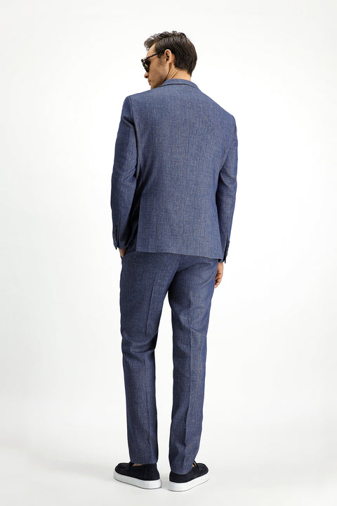 Light Blue 7 Drop Slim Fit Narrow Cut Linen Blend Peaked Lapel Double Breasted Suit