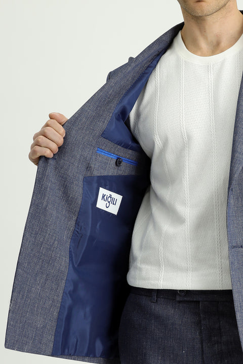 Light Blue 7 Drop Slim Fit Narrow Cut Linen Blend Peaked Lapel Double Breasted Suit