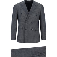 Dark Navy 7-Drop Slim Fit Narrow Notch Lapel Linen Blend Double-Breasted Suit