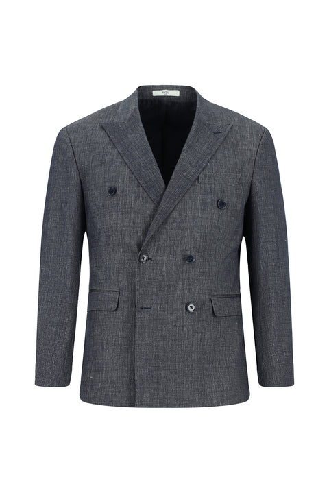 Dark Navy 7-Drop Slim Fit Narrow Notch Lapel Linen Blend Double-Breasted Suit