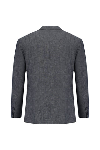  Koyu Lacivert 7 Drop Slim Fit Dar Kesim Keten Karışımlı Sivri Yaka Kruvaze Takım Elbise