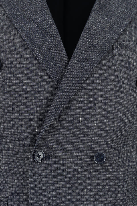 Dark Navy 7-Drop Slim Fit Narrow Notch Lapel Linen Blend Double-Breasted Suit
