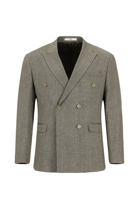 Light Brown 7 Drop Slim Fit Narrow Cut Linen Blend Peaked Lapel Double Breasted Suit