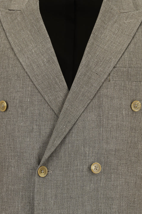 Light Brown 7 Drop Slim Fit Narrow Cut Linen Blend Peaked Lapel Double Breasted Suit