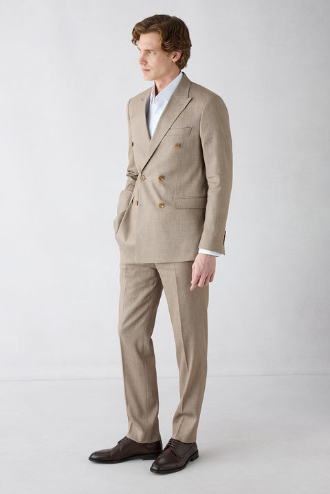 Medium Mink 7 Drop Slim Fit Narrow Cut Linen Blend Peaked Lapel Double Breasted Suit